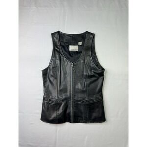 Dana Buchman Womens Size 6 Black Leather Vest Biker Moto Quilted Career Baddie